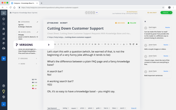 Helpjuice dashboard : call centre knowledge management tools