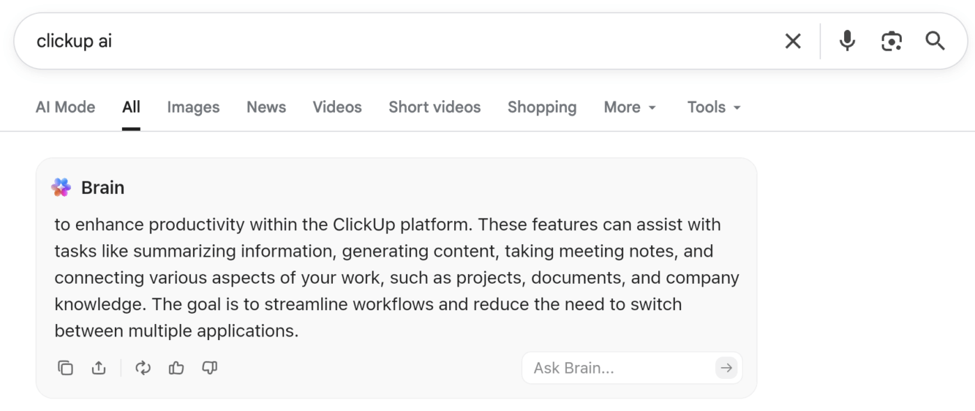 Search across apps and summarize work with ClickUp Brain MAX