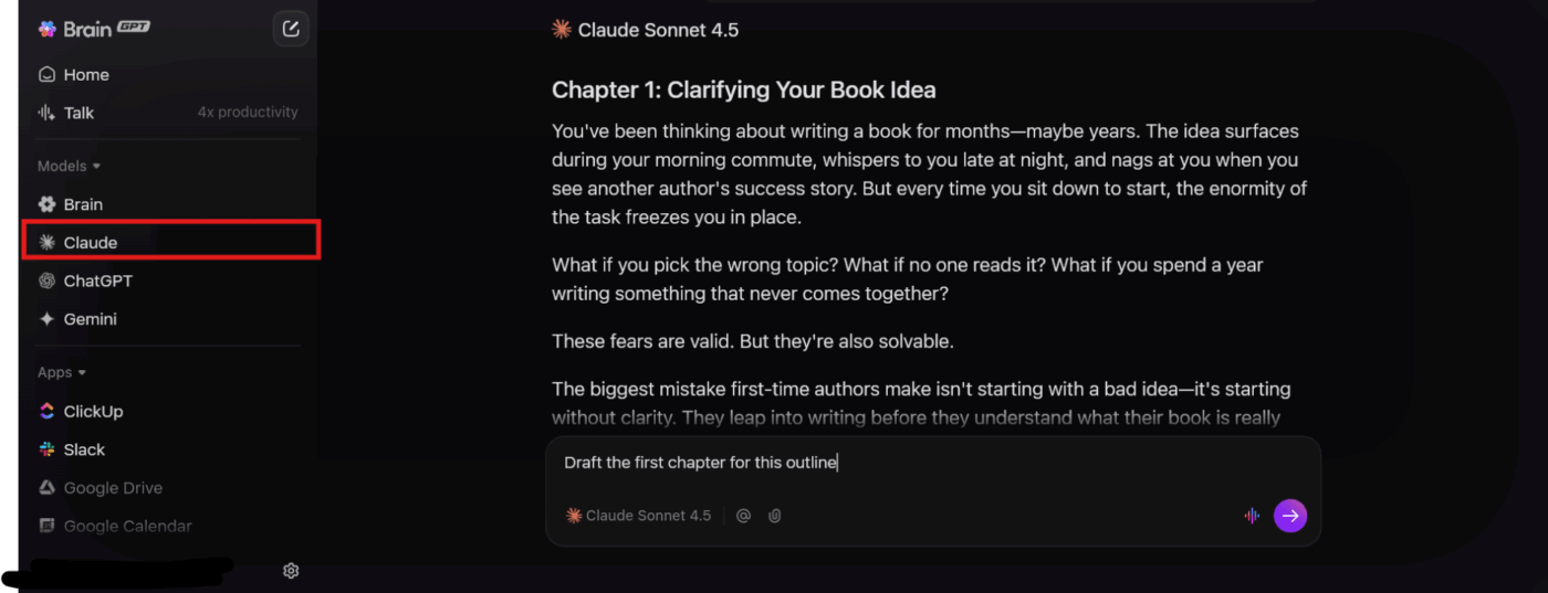 ClickUp BrainGPT: Maintain full manuscript context while drafting and revising chapters