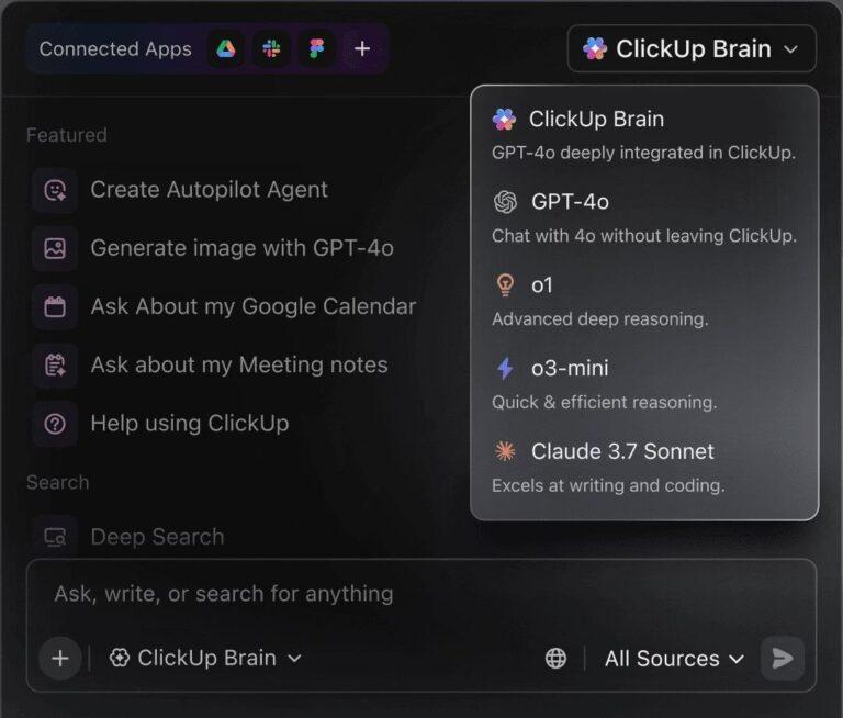 Access everything you need for work and apps in one place with ClickUp Brain