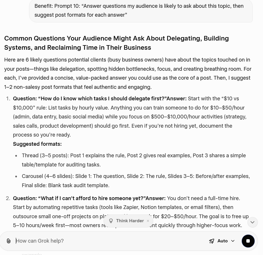 Answer questions my audience is likely to ask about this topic, then suggest post formats for each answer.