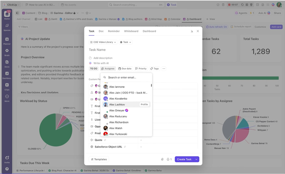 Assign owners for each task in ClickUp Tasks