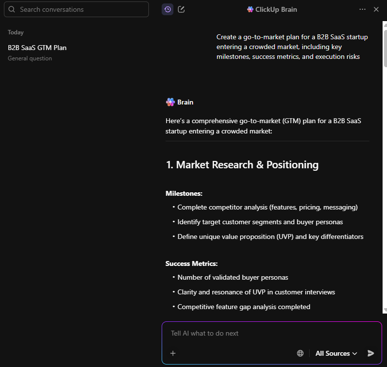 ClickUp Brain: Prompt it to create plans for your work based on real-time workspace data