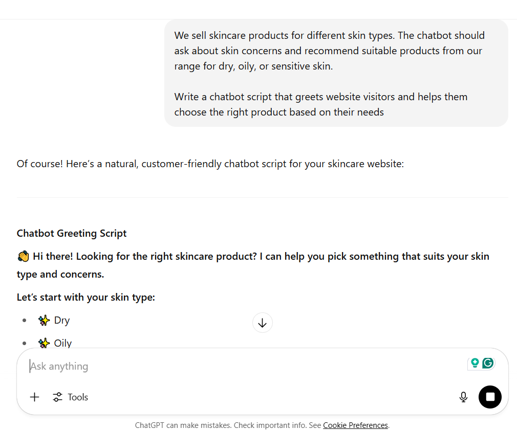 Chatbot for lead generation and customer support