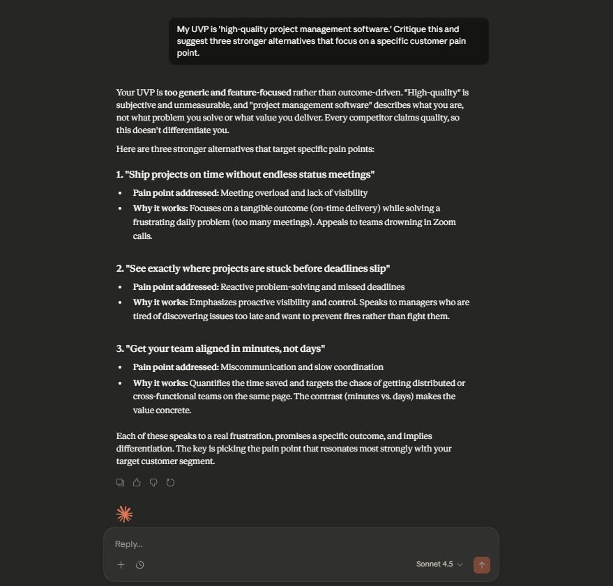 Pressure test your ideas by prompting Claude