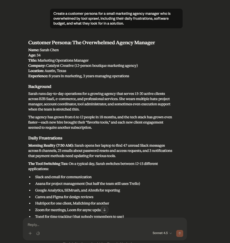 Describe your target market to Claude