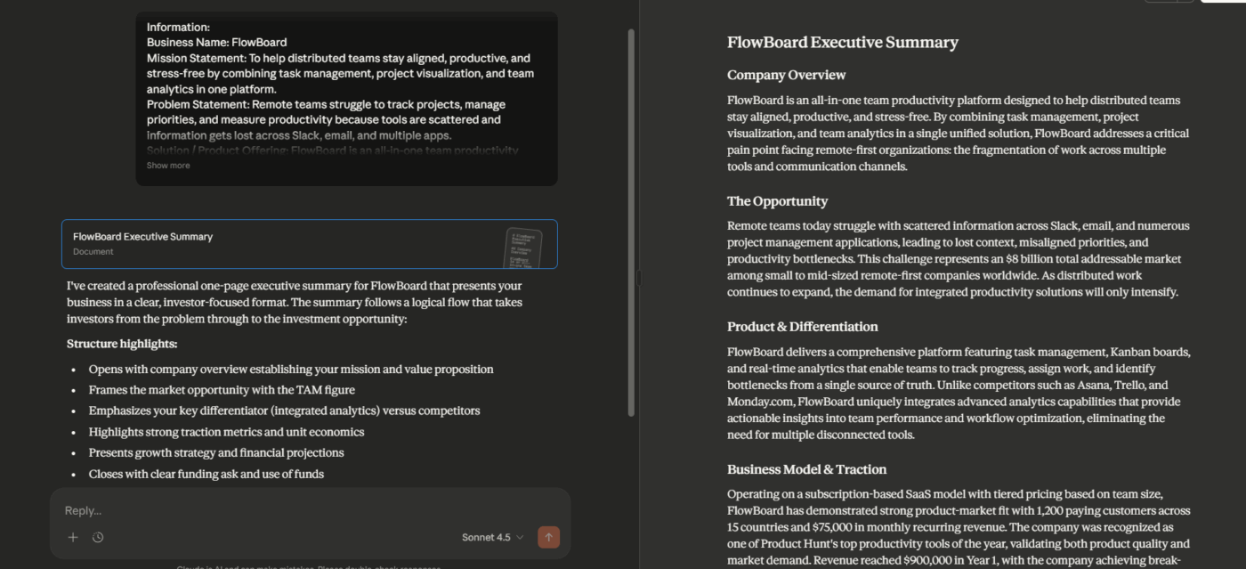 Use Claude to write your executive summary