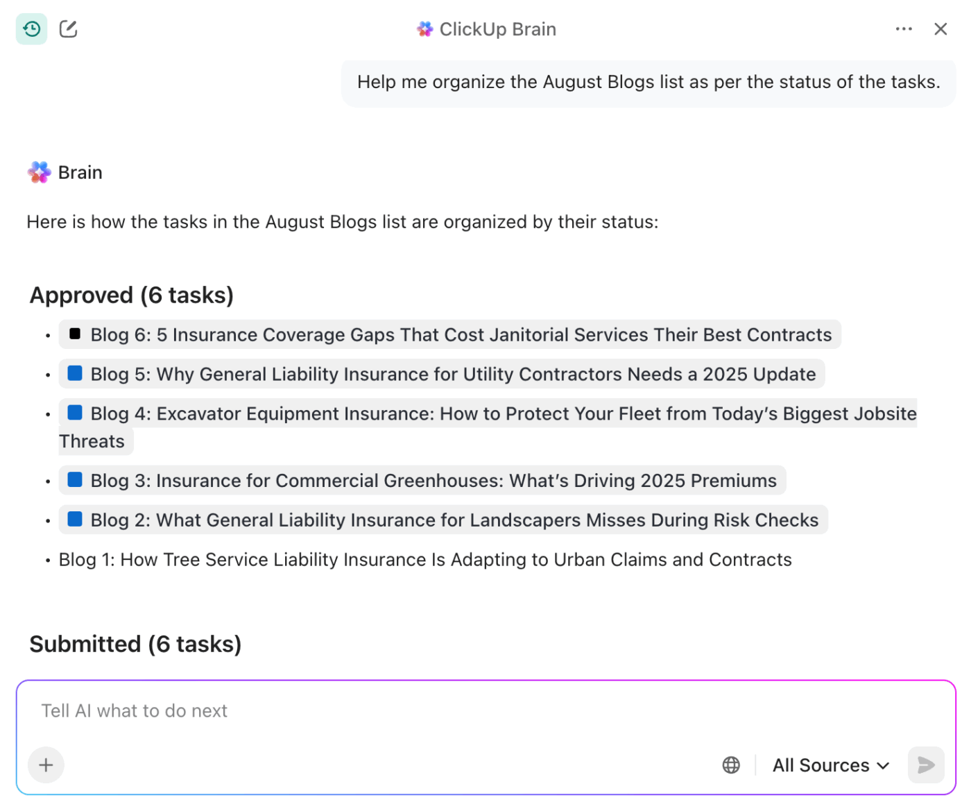 ClickUp Brain- sintra ai alternatives