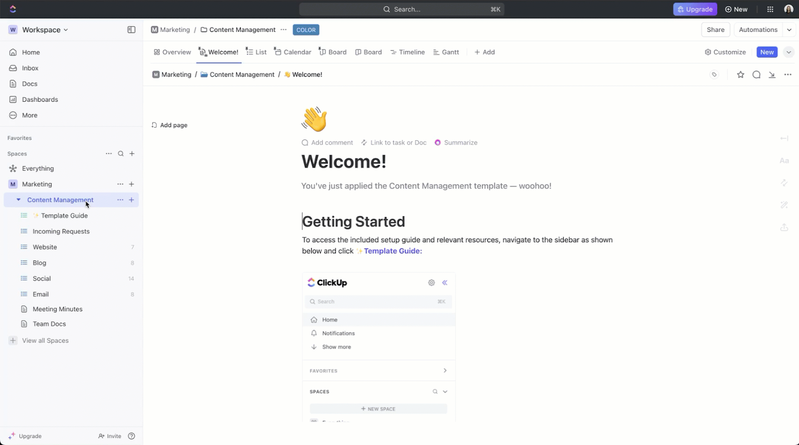 ClickUp Content Management Template 