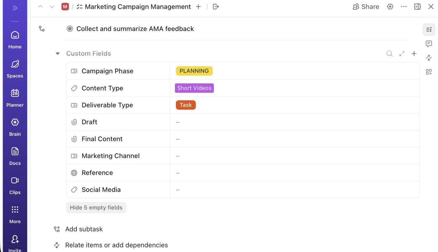 NotionからClickUpへの移行に役立つClickUpカスタムフィールド