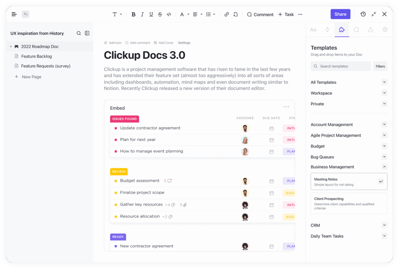 ClickUp Docs- ai for expense management