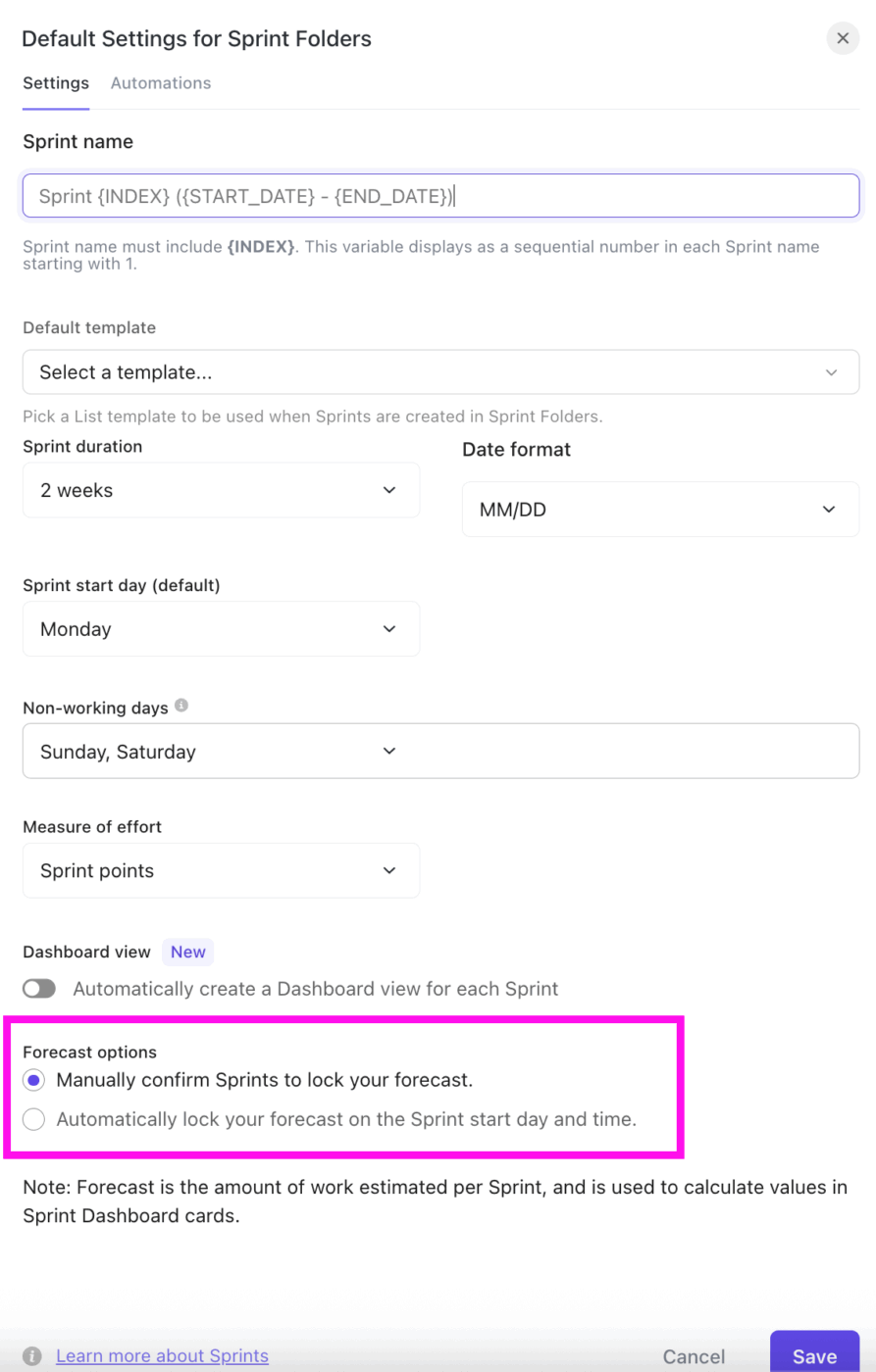 ควบคุมวิธีการล็อกการคาดการณ์สปรินต์โดยการแก้ไข