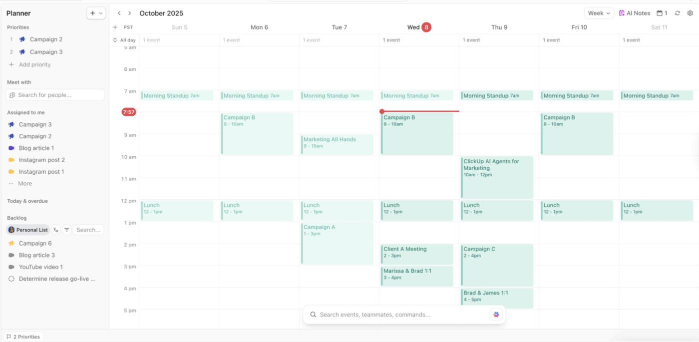 ClickUp Planner: Sync meetings with external calendars to keep schedules aligned across tools