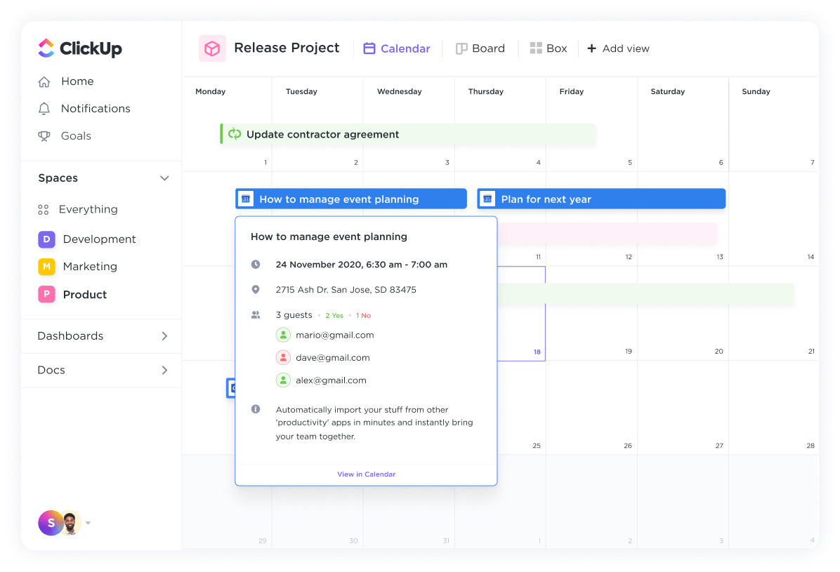 Connect your Google Calendar with ClickUp and get easy views of what work lies ahead