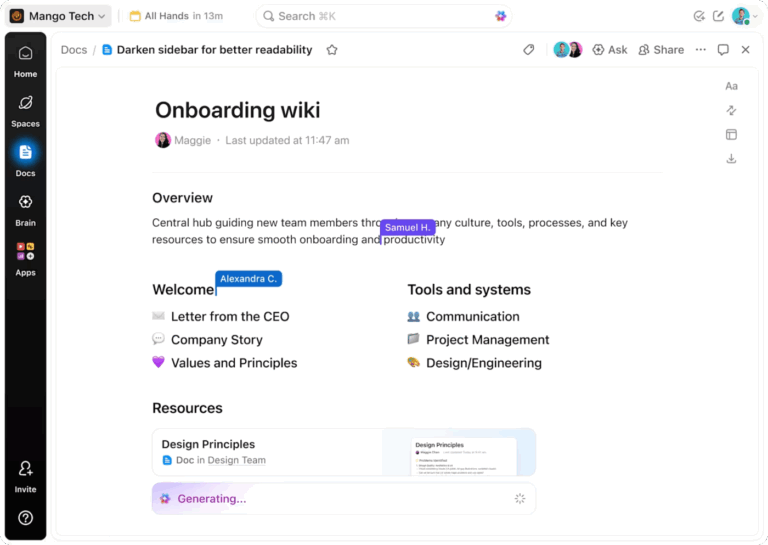 Connect your docs with the rest of your work with ClickUp Docs