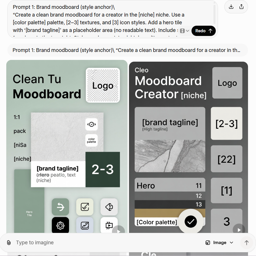 Create a clean brand mood board for a creator in the niche