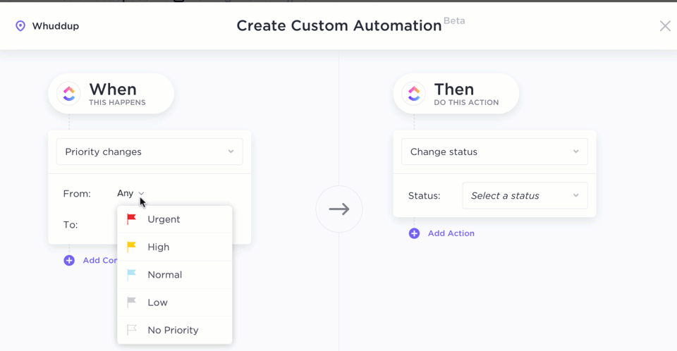 Create custom automations suited for your task with ClickUp Automations