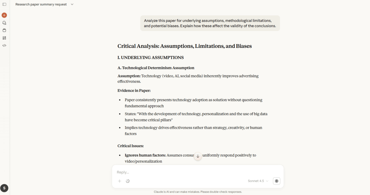Claude: Evaluasi secara kritis argumen, data, dan struktur di dalam PDF menggunakan penalaran canggih.