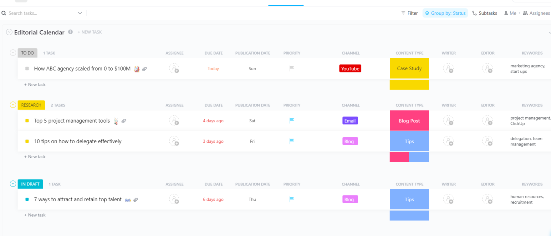 Editorial Calendar Template by ClickUp