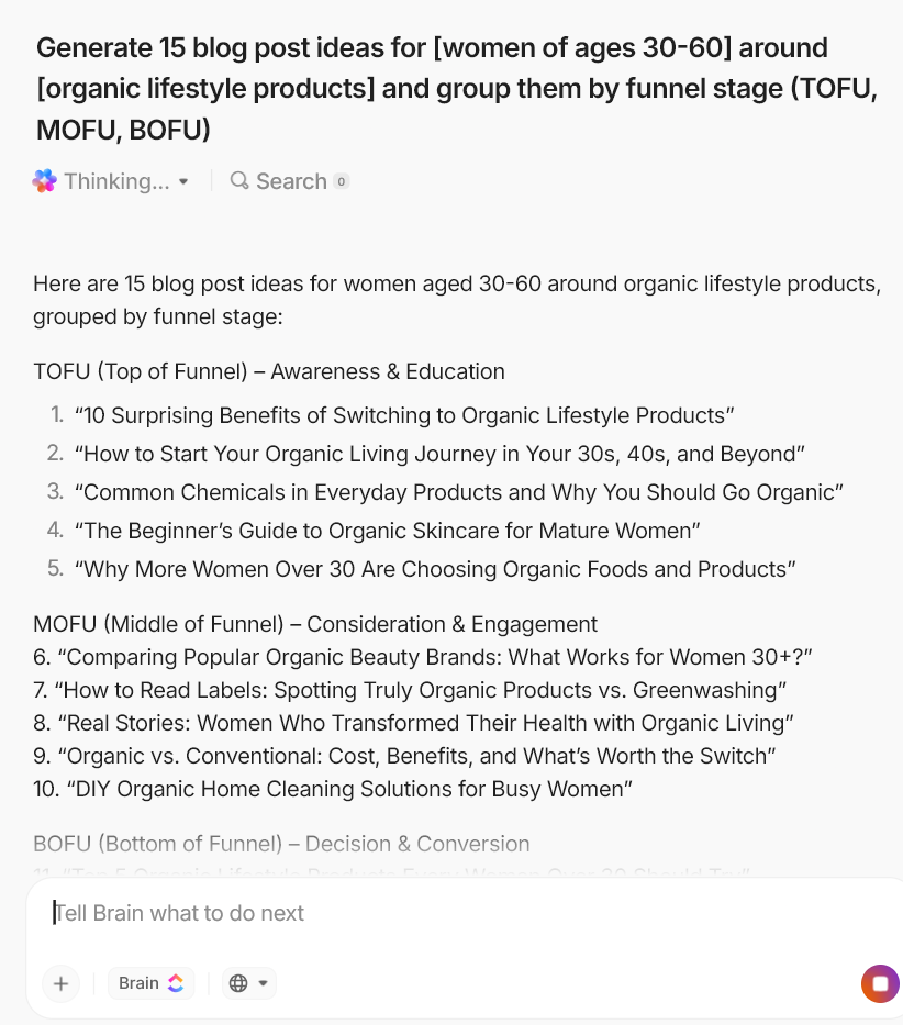 قم بإنشاء 15 فكرة لمقالات مدونة لـ [الجمهور المستهدف] حول [الموضوع] وقم بتجميعها حسب مرحلة المسار (TOFU، MOFU، BOFU)

حالات استخدام التسويق في ChatGPT