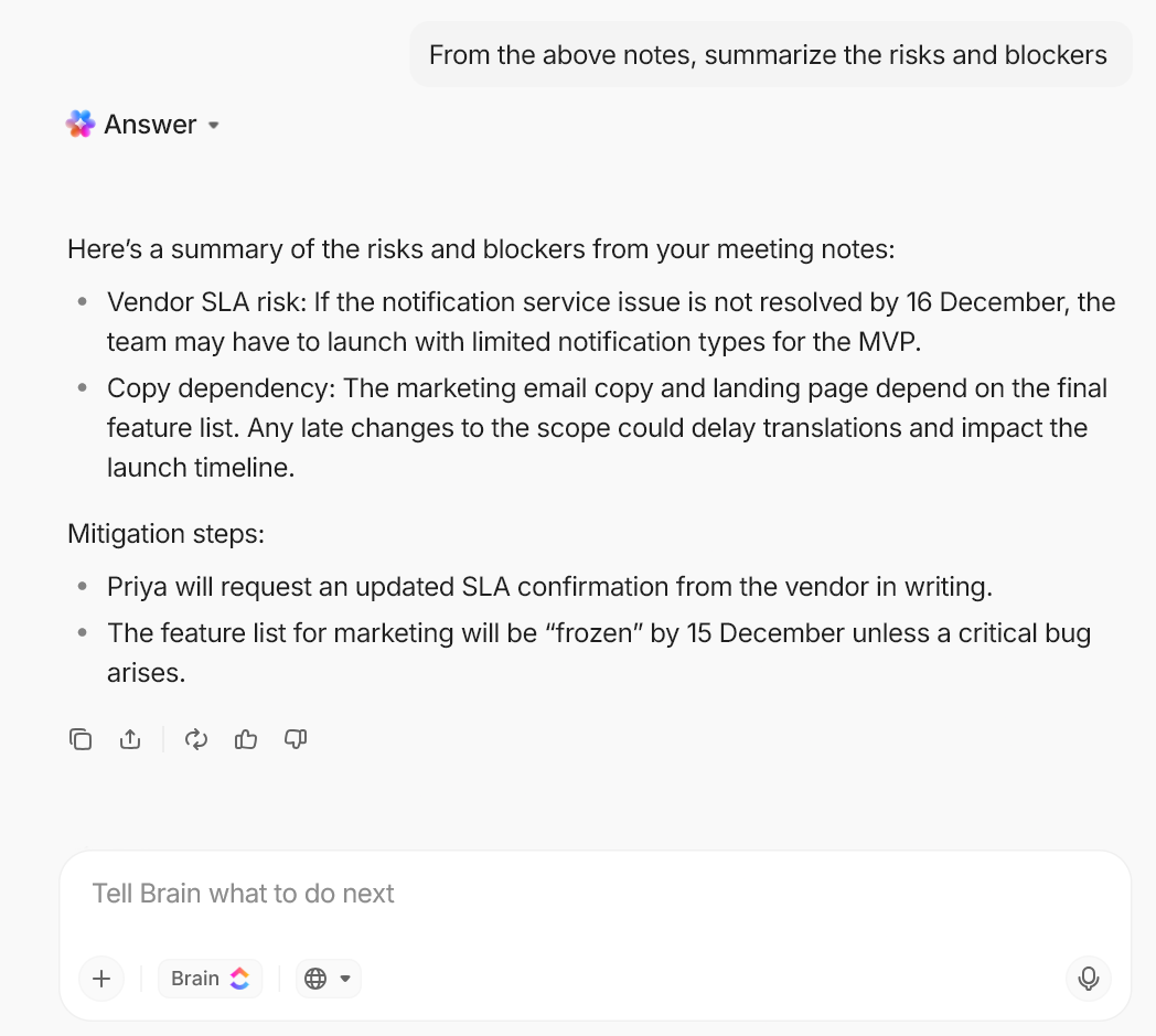 Get instant summaries and observations from your project folders with ClickUp Brain