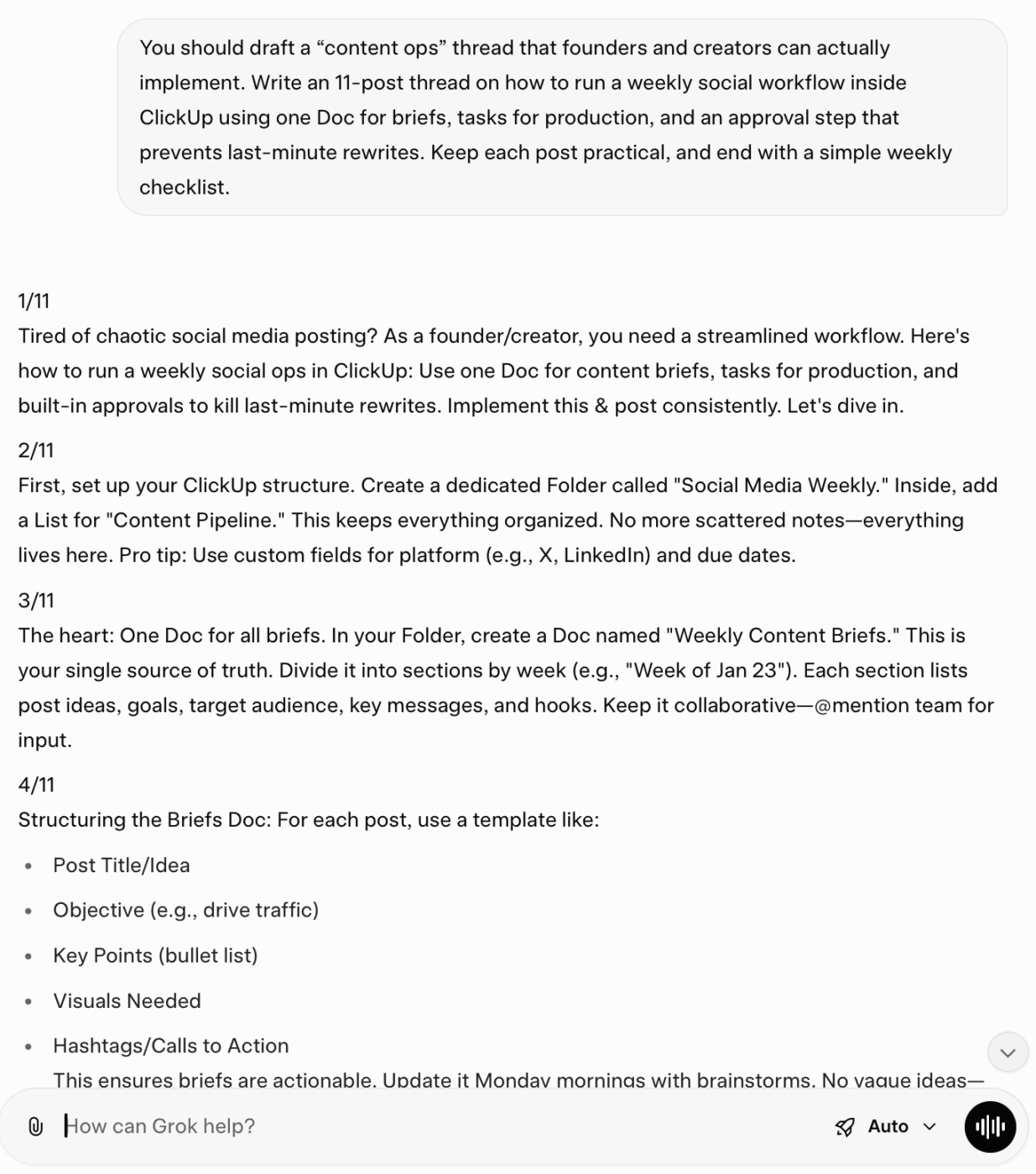 Grok AI content ops thread