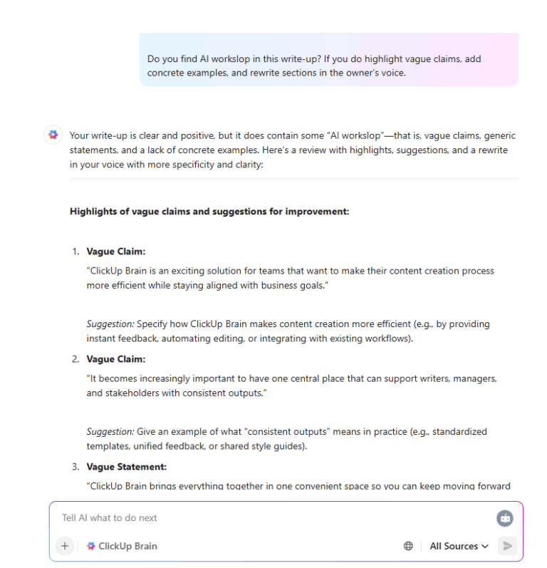 Identify-AI-workshop-in-any-write-up-make-it-better-with-ClickUp-Brain