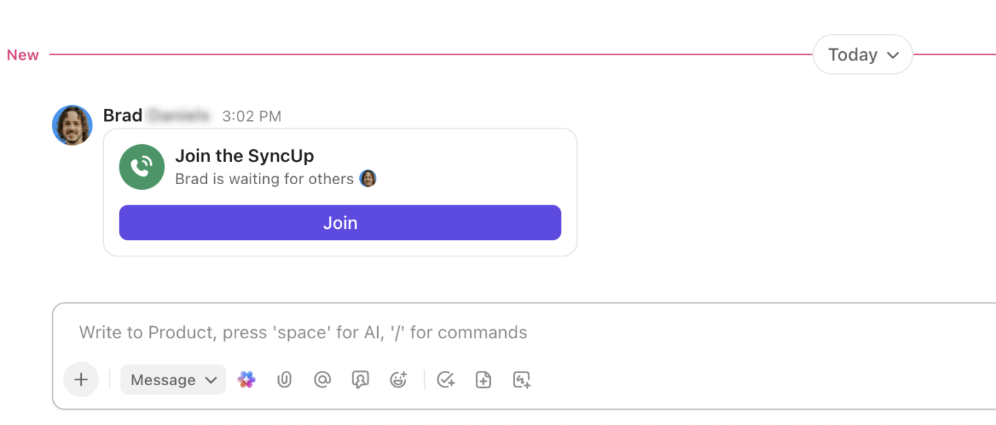 ClickUp SyncUps: Join an ongoing SyncUp instantly from ClickUp Chat without disrupting workflow