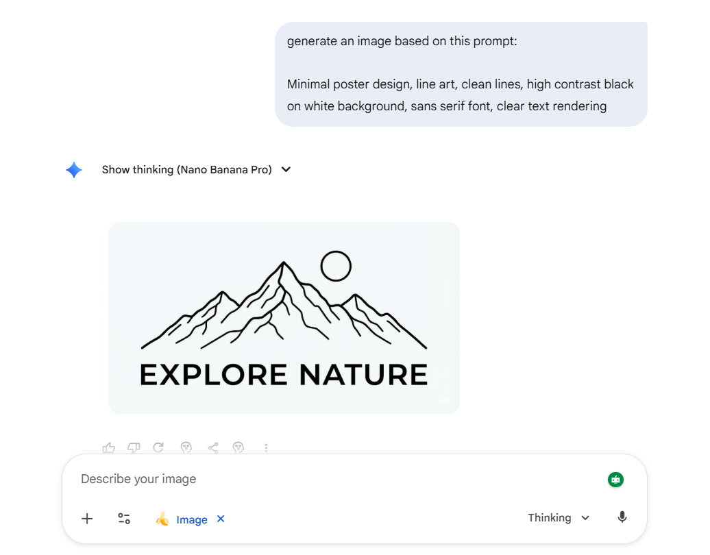 Diseño de póster minimalista, arte lineal, líneas limpias, alto contraste de negro sobre fondo blanco, fuente sans serif, representación clara del texto: indicaciones de Nano Banana.