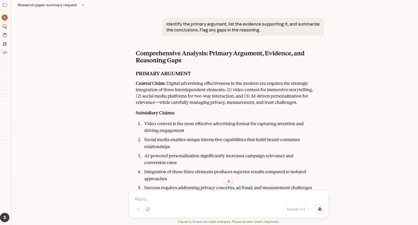 Claude: Hasilkan analisis PDF yang komprehensif dengan menggabungkan ringkasan, wawasan, dan penjelasan kontekstual.