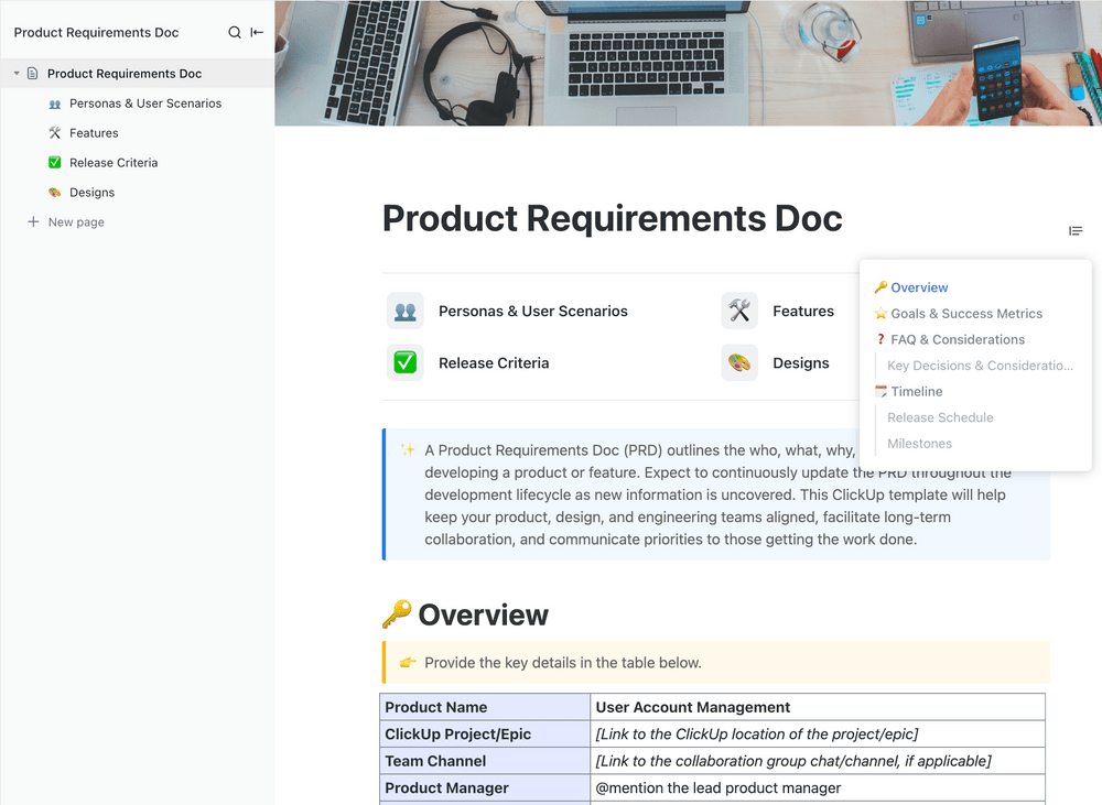 ClickUp’s Product Requirements Doc Template