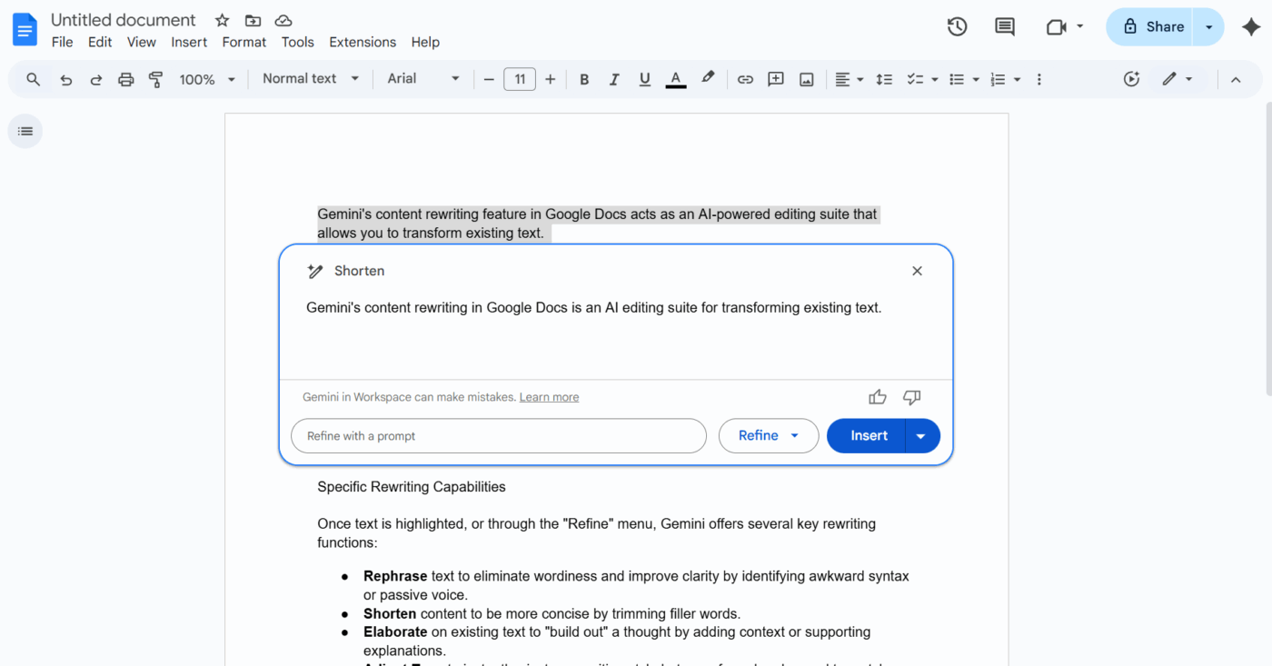 Ngắn gọn văn bản đã được viết lại bằng Gemini