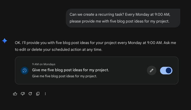 Scheduled actions in Gemini