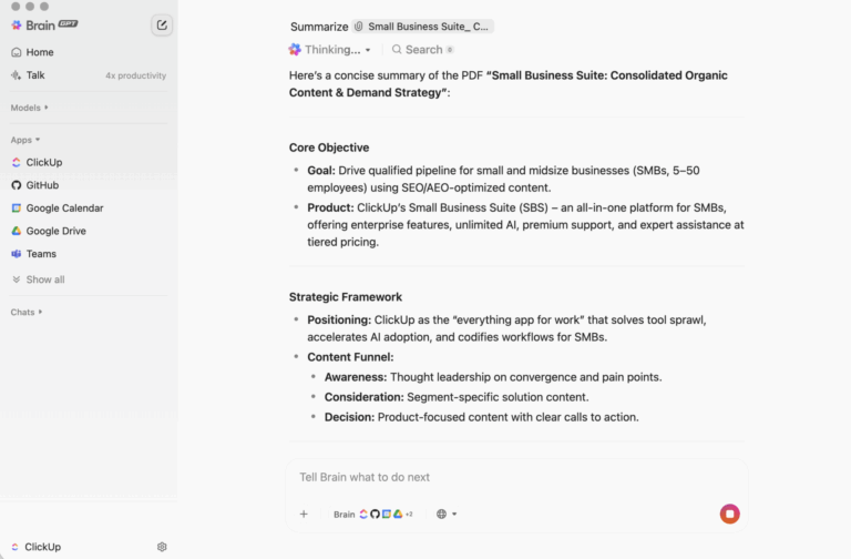 ClickUp BrainGPT Summarization