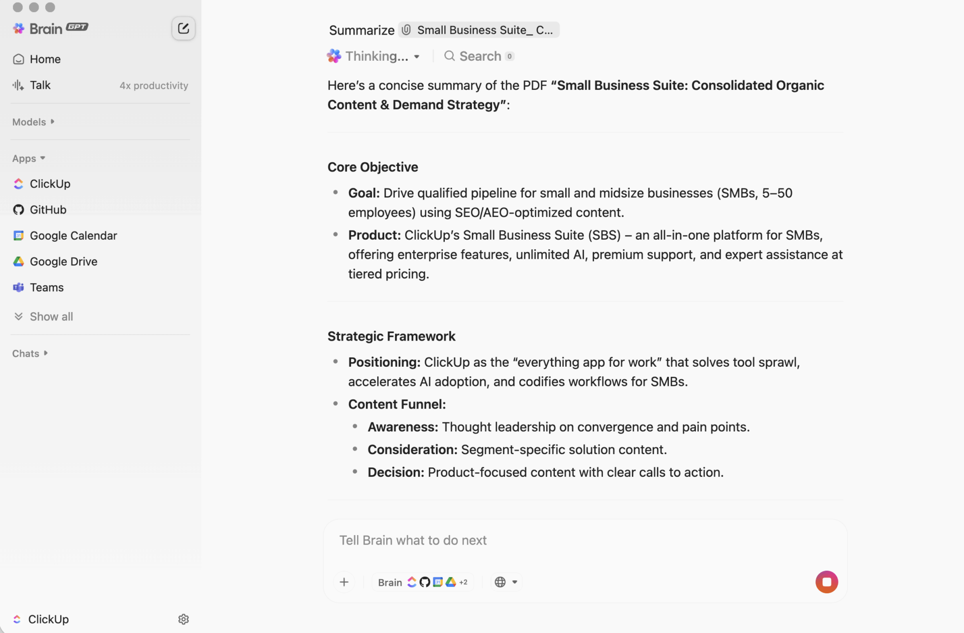 ClickUp BrainGPT Summarization