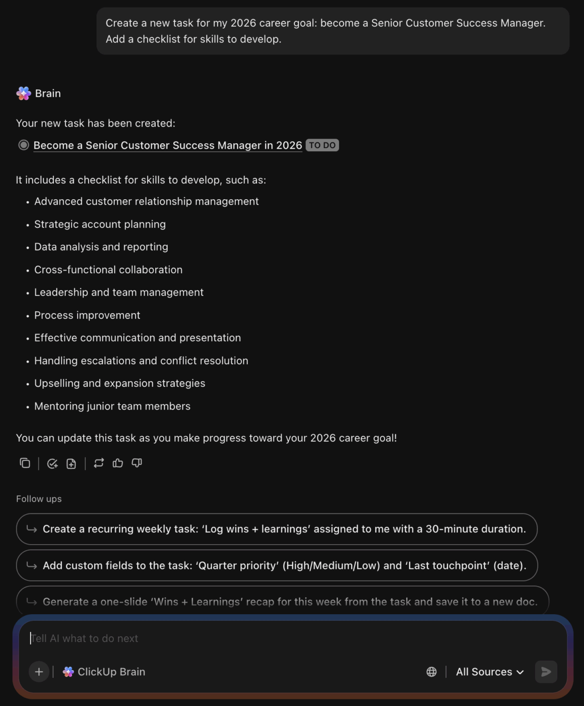 ClickUp Brain for personal growth and branding