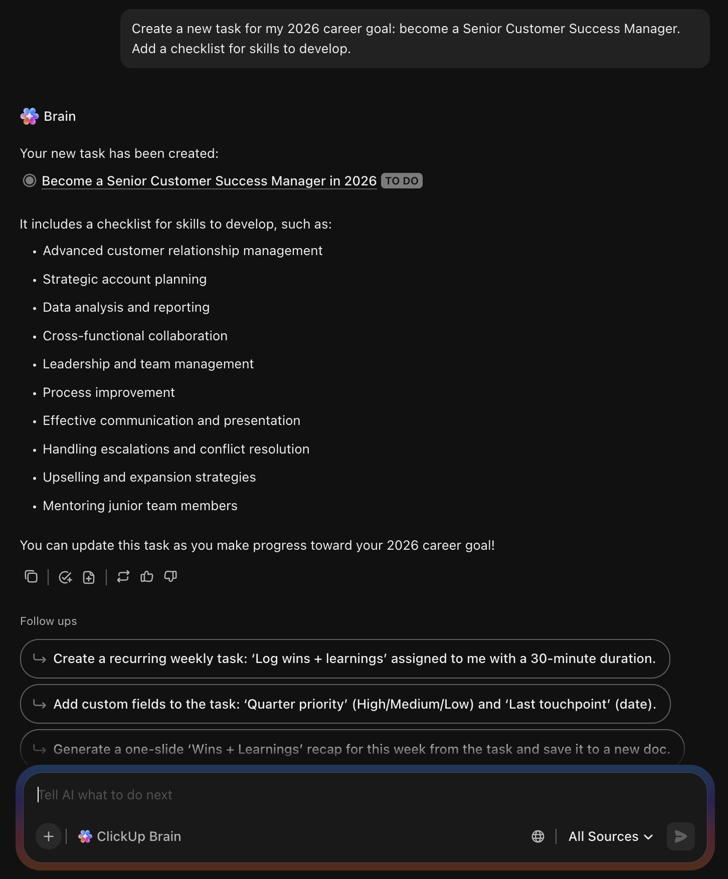 ClickUp Brain for personal growth and branding