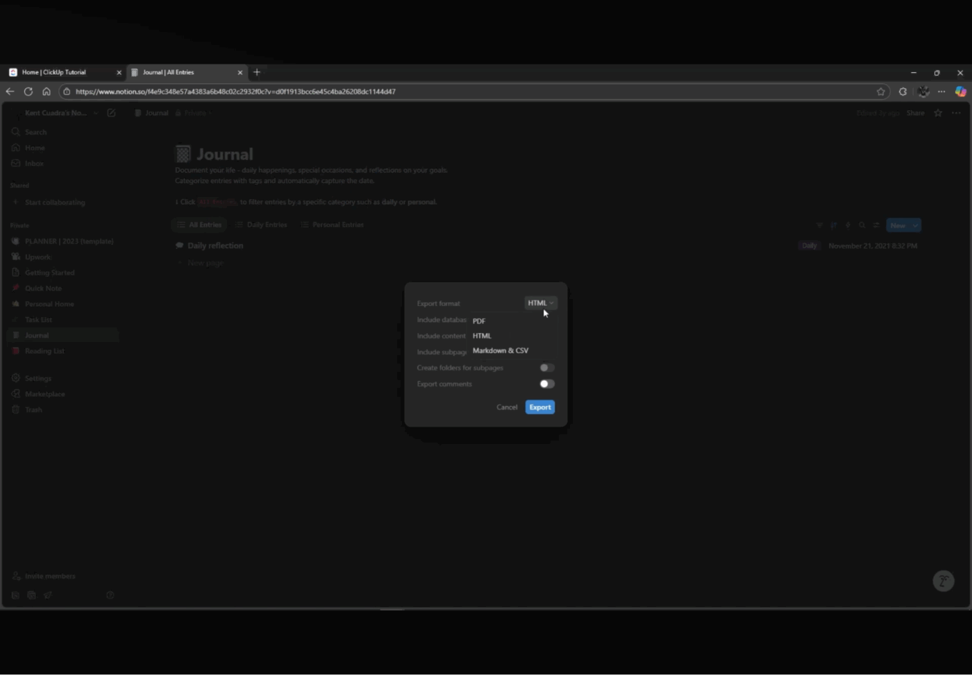 NotionからHTMLまたはCSVファイルとしてエクスポートする