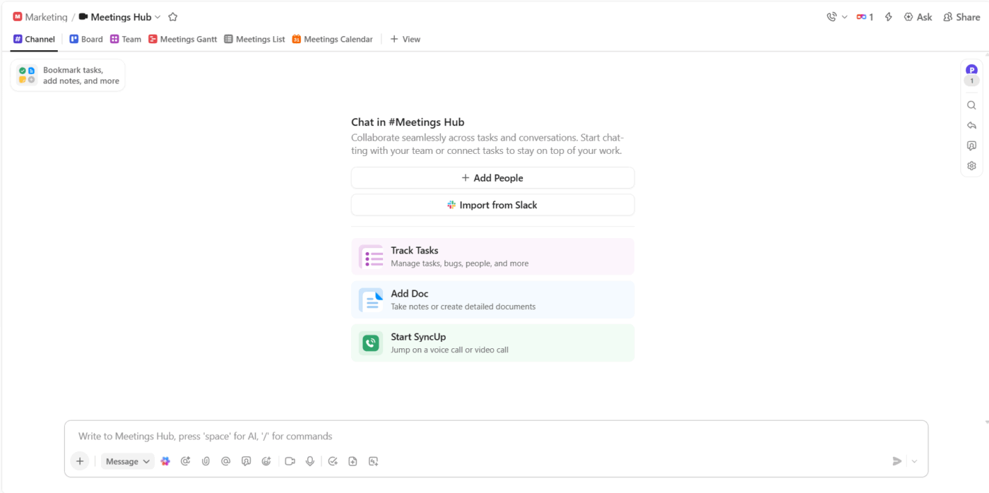 ClickUp Chat: Create a dedicated async meeting channel to reduce unnecessary live meetings