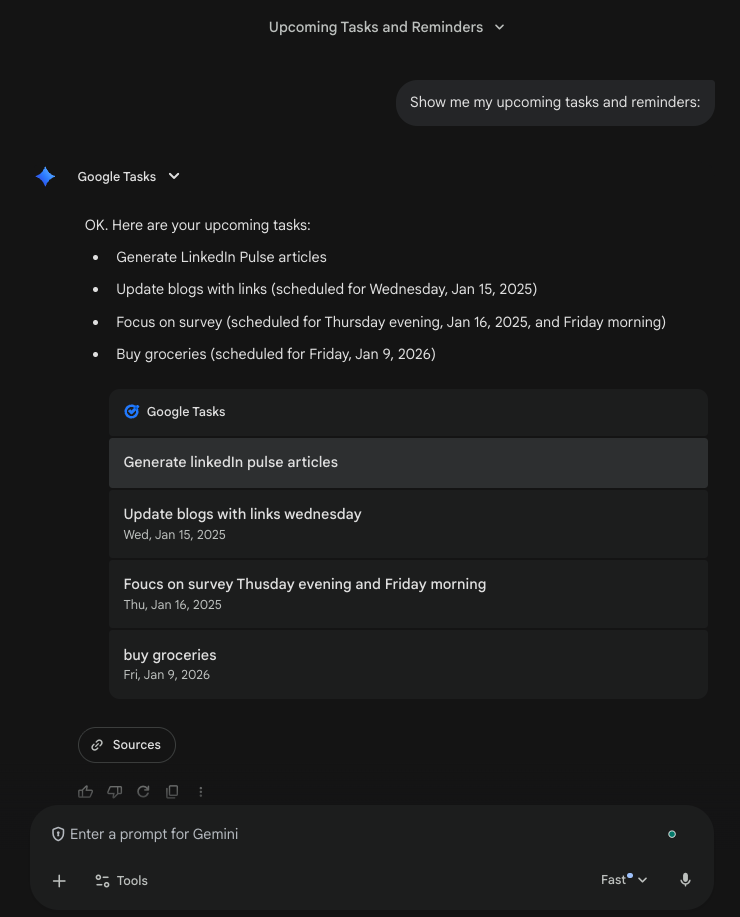 Show list_How to use Gemini Tasks