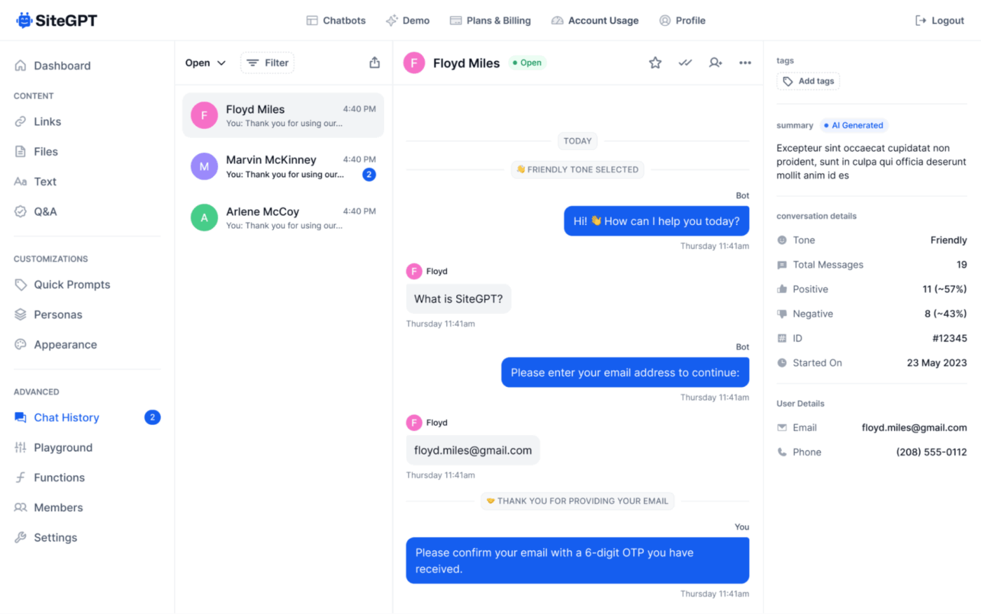 SiteGPT: Ziyaretçilerin sorularını doğru bir şekilde yanıtlamak için web sitenizin içeriği üzerinde bir AI sohbet robotu eğitin.