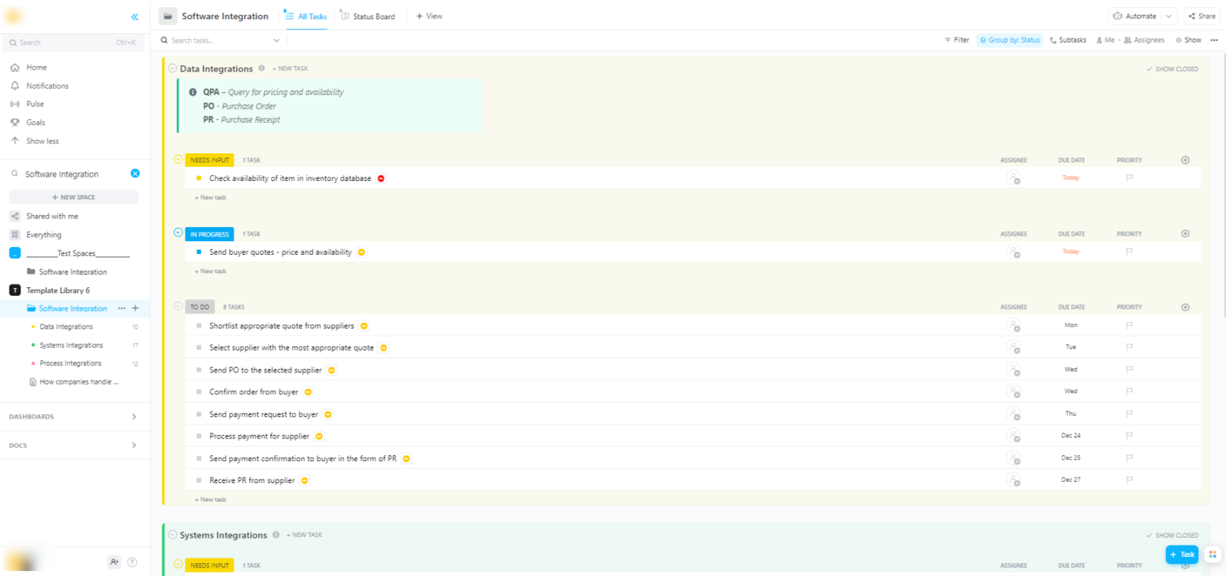 ClickUp's Software Integration Template