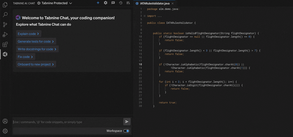 Tabnine Tabnine interface representing privacy-first AI coding assistance with options suited for enterprise environments