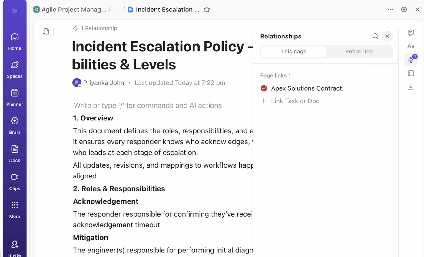 Take notes and store your data in one centralized place with ClickUp Docs
