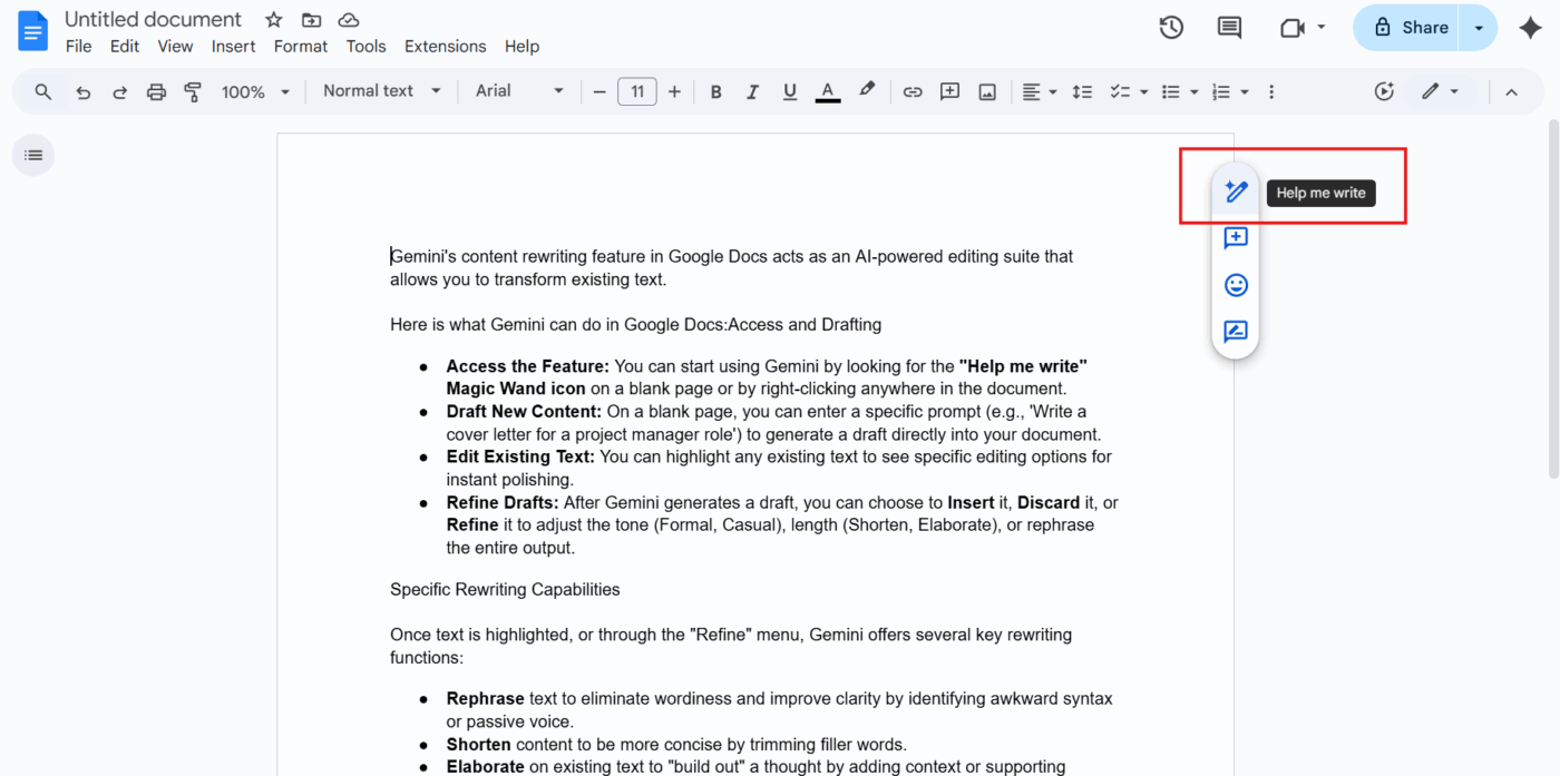 Công cụ AI trong Tài liệu Google