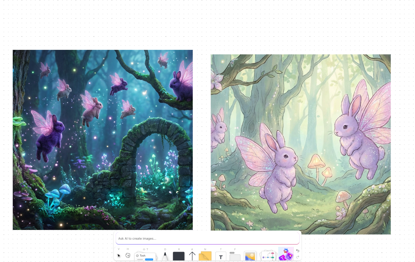 Puedes añadir imágenes generadas en secuencias para la ideación con ClickUp Pizarras.