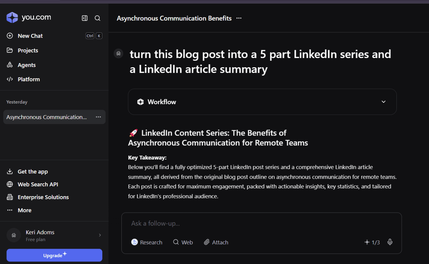 Prompt you.com to turn your blog post into multiple formats