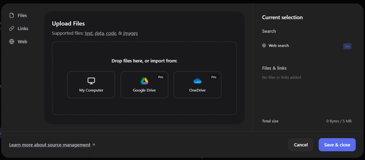 Upload your source files on you.com
