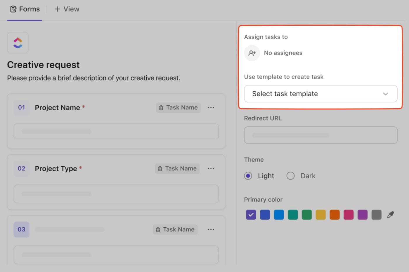 requests with Form Settings in ClickUp