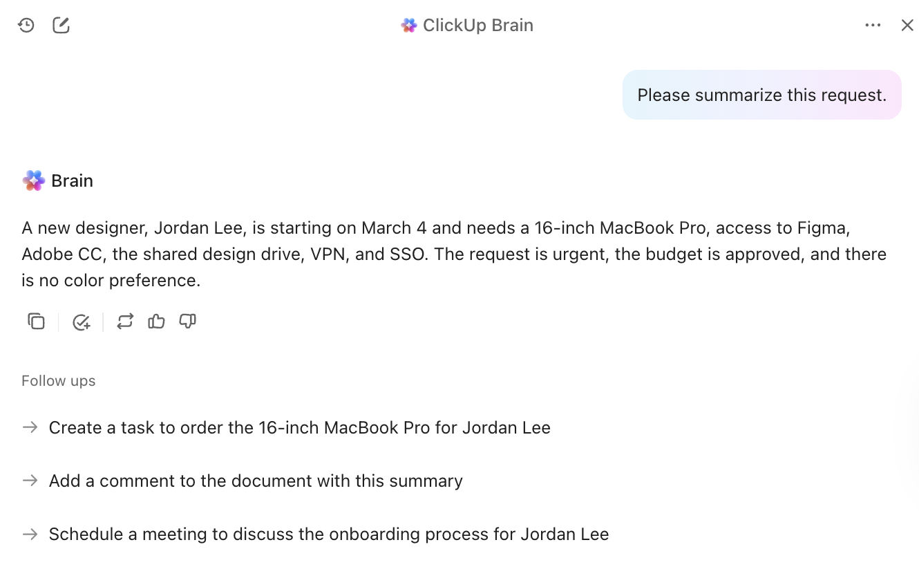 ClickUp Brain: ClickUp Forms for internal requests